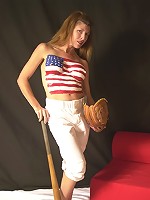 Sporty-Look Mature Posing and Stripping with Baseball Bat