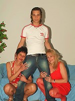 Horny older gals Eve and Eva take turns in grinding their slits on top of a meaty wang