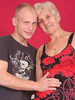 Cock starved mature blonde Irene shows off her dentures while sucking and fucking a cock