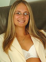 Corporate chick enjoying a big dildo in her cock-hungry cunt.