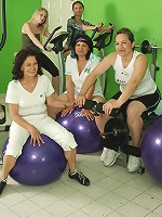 Mature women working out with and without clothes on