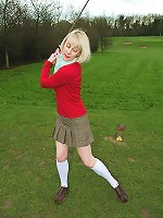 52 year old Hazed spreads her hairy pussy after a round of golf