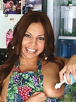 Exotic and mature Lola has fun with some sticky whipped cream