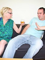 Blonde mature babe gets fun cock from her son in law and tastes his sticky hot cum