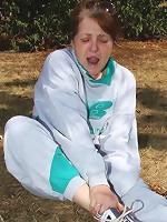 The dirty granny goes home with him after a jog and he fucks her on the bed and fucks her hard