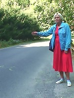 Young man picks up the hitchhiking granny and tags her pussy with his throbbing cock