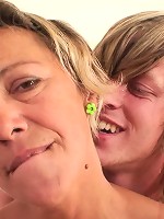 He undresses the granny slut that's cleaning his house and he fills her hot hole with his cock