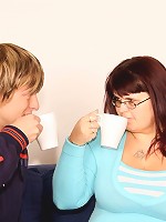 He likes really pounding the shit out of fat sluts and her pussy takes quite a beating