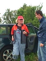 They use her mouth and granny pussy outdoors and she appreciates all that cock meat