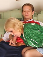 The granny made a bet on the football game and there's a gorgeous hardcore threesome scene