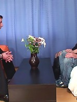 After the guys fuck this chubby mature babe they cum on her pantyhose and face