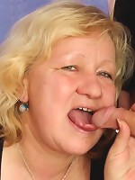 Chubby mature blonde going wild with two guys and their big, rock hard schlongs