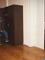 Old chick finds two young men robbing her house and makes them fuck her hard