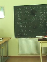 Aging teacher makes two of her students stay behind so they can nail her old pussy